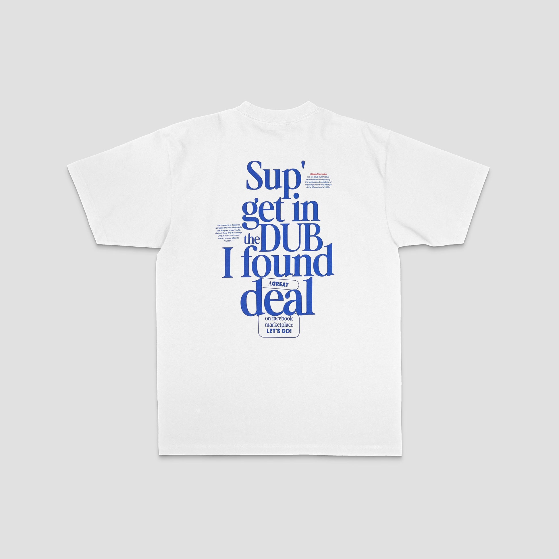Rear print of a unisex, white shirt for Volkswagen enthusiasts who love a Facebook Marketplace deal!