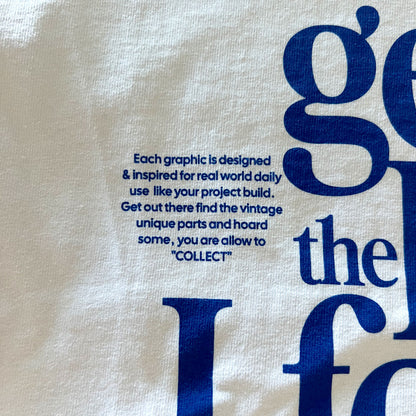 Zoomed in rear print of a unisex, white-shirt for Volkswagen enthusiasts who love a Facebook Marketplace deal!